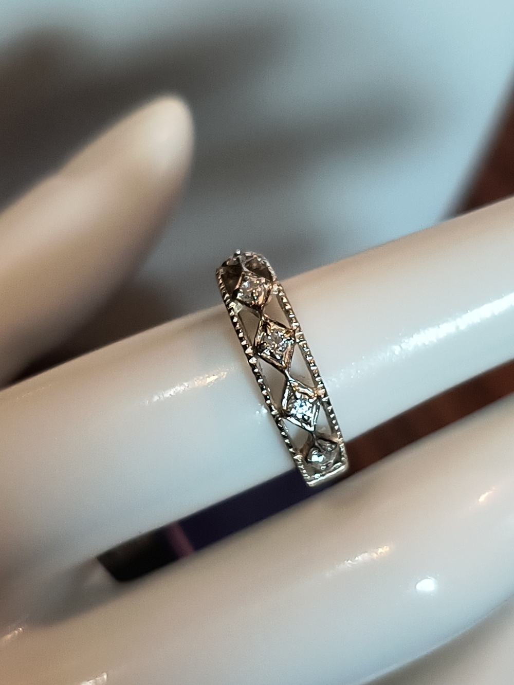 Vintage Sterling Silver Diamond Band Ring 925 Openwork Milgrain Size 5.5 2.53g